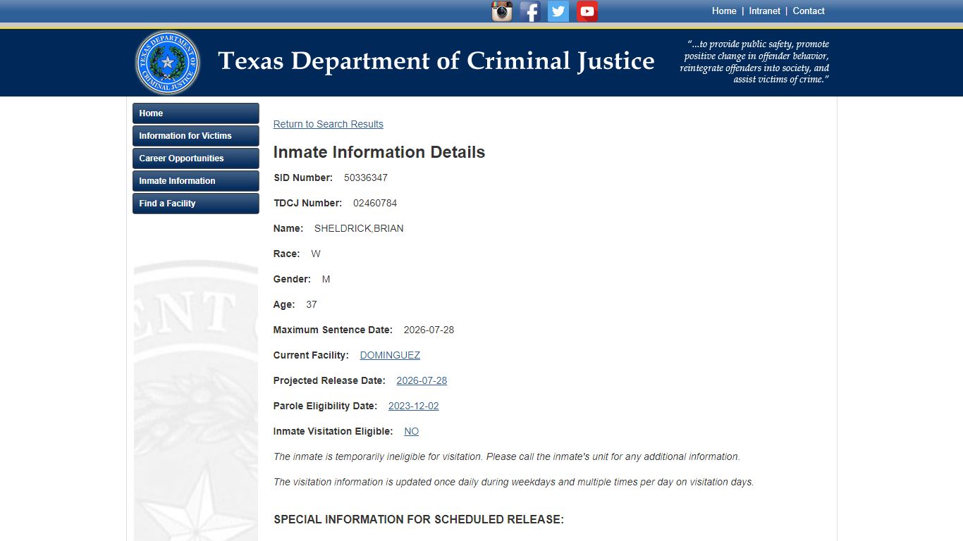 Texas Department of Criminal Justice Inmate Search